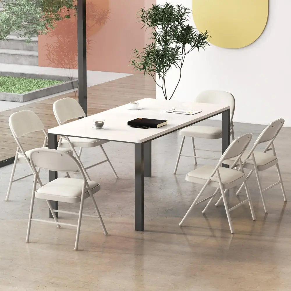Foldable Chair Set of 6 with Padded Seat Seat and Fabric Covered Backrest-Set of 6 - Beige - Chairs