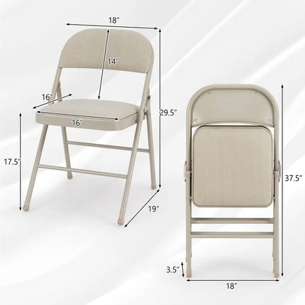 Foldable Chair Set of 6 with Padded Seat Seat and Fabric Covered Backrest-Set of 6 - Beige - Chairs