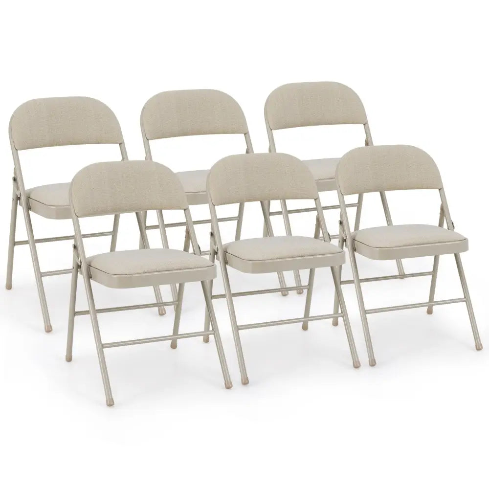 Foldable Chair Set of 6 with Padded Seat Seat and Fabric Covered Backrest-Set of 6 - Beige - Chairs