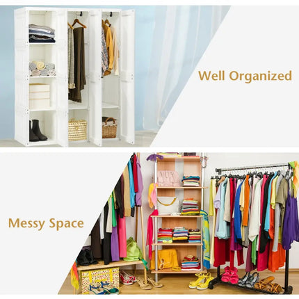 Foldable Closet Clothes Organizer with 8 Cubby Storage - White - Clothing & Closet Storage