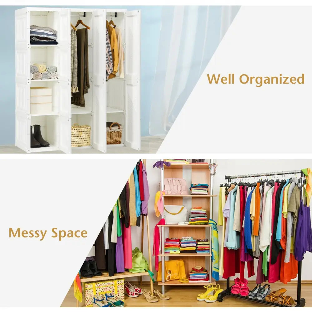 Foldable Closet Clothes Organizer with 8 Cubby Storage - White - Clothing & Closet Storage