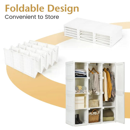 Foldable Closet Clothes Organizer with 8 Cubby Storage - White - Clothing & Closet Storage