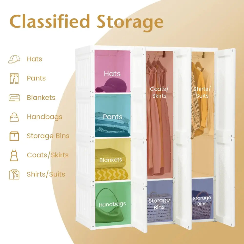 Foldable Closet Clothes Organizer with 8 Cubby Storage - White - Clothing & Closet Storage