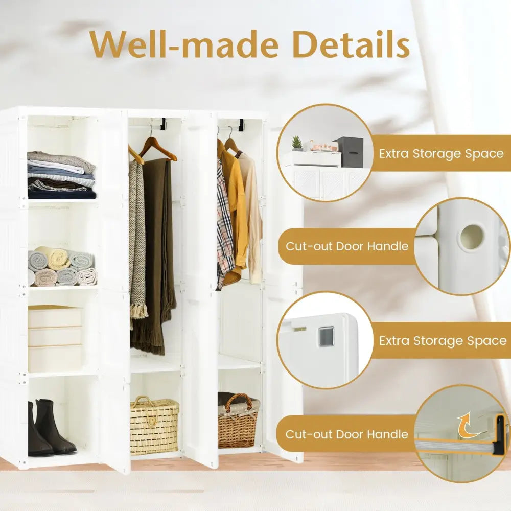 Foldable Closet Clothes Organizer with 8 Cubby Storage - White - Clothing & Closet Storage