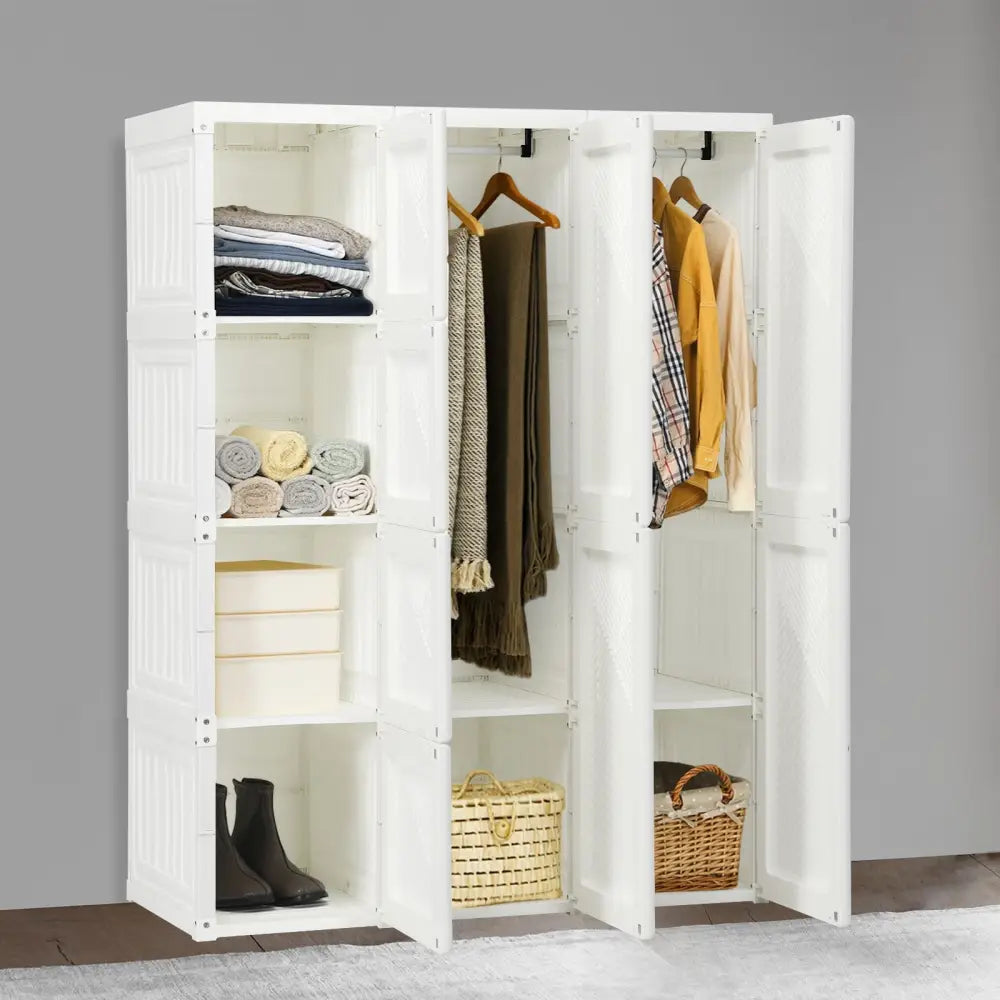 Foldable Closet Clothes Organizer with 8 Cubby Storage - White - Clothing & Closet Storage