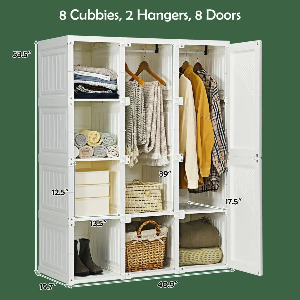 Foldable Closet Clothes Organizer with 8 Cubby Storage - White - Clothing & Closet Storage