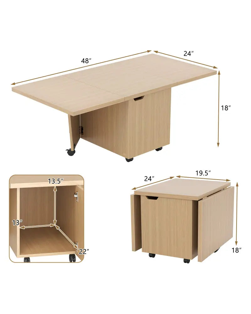 Foldable Coffee Table with Storage Cabinet Extendable Center Table-Oak - Oak - Coffee Tables