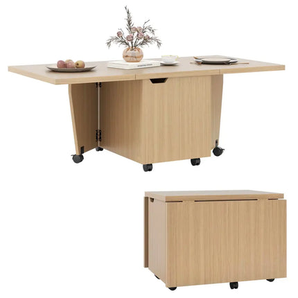 Foldable Coffee Table with Storage Cabinet Extendable Center Table-Oak - Oak - Coffee Tables