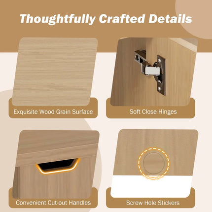 Foldable Coffee Table with Storage Cabinet Extendable Center Table-Oak - Oak - Coffee Tables