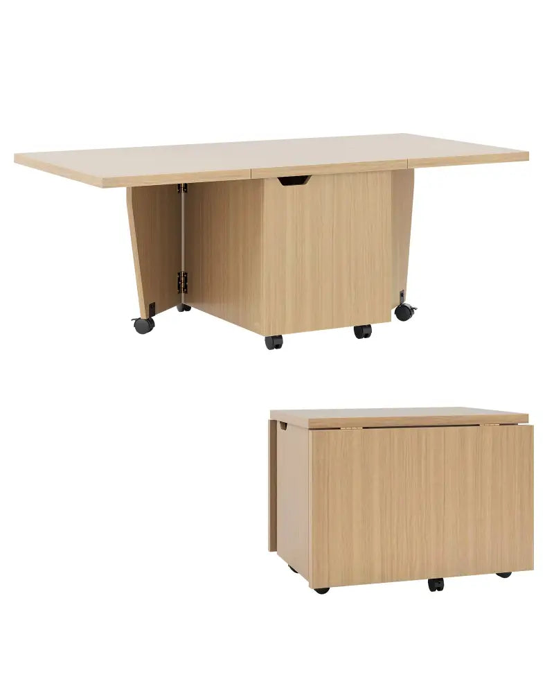 Foldable Coffee Table with Storage Cabinet Extendable Center Table-Oak - Oak - Coffee Tables