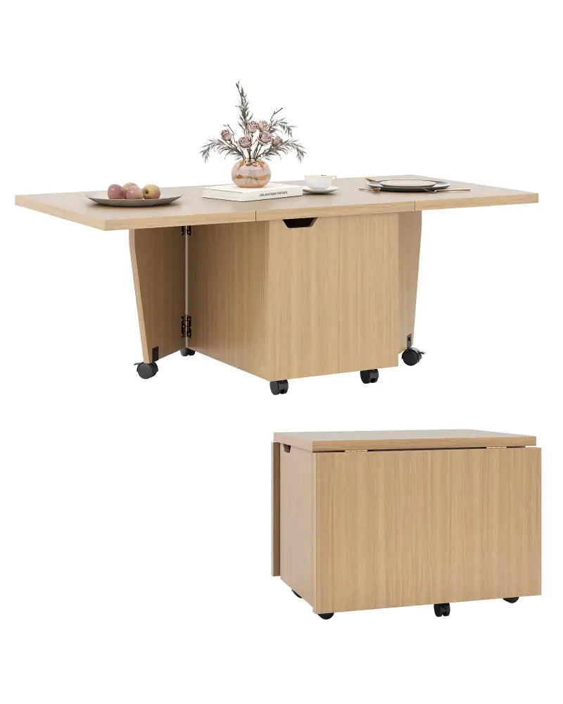 Foldable Coffee Table with Storage Cabinet Extendable Center Table-Oak - Oak - Coffee Tables