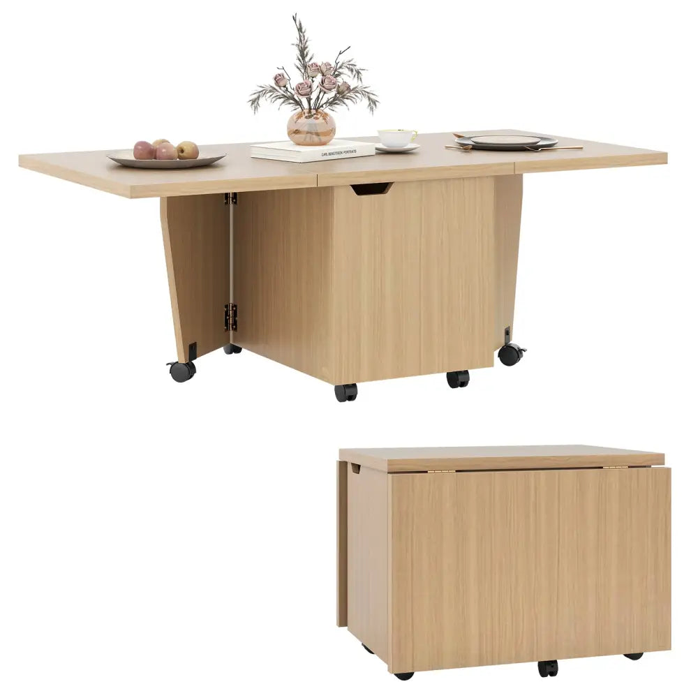 Foldable Coffee Table with Storage Cabinet Extendable Center Table-Oak - Oak - Coffee Tables