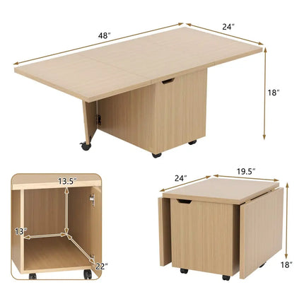 Foldable Coffee Table with Storage Cabinet Extendable Center Table-Oak - Oak - Coffee Tables