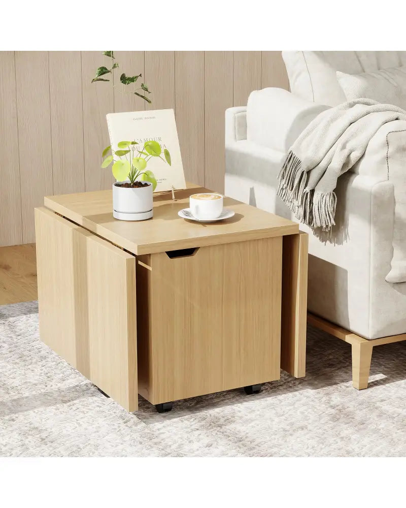 Foldable Coffee Table with Storage Cabinet Extendable Center Table-Oak - Oak - Coffee Tables