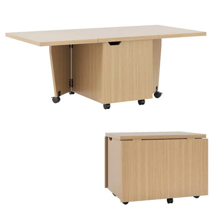 Foldable Coffee Table with Storage Cabinet Extendable Center Table-Oak - Oak - Coffee Tables