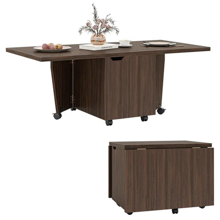 Foldable Coffee Table with Storage Cabinet Extendable Center Table-Walnut - Walnut - Coffee Tables