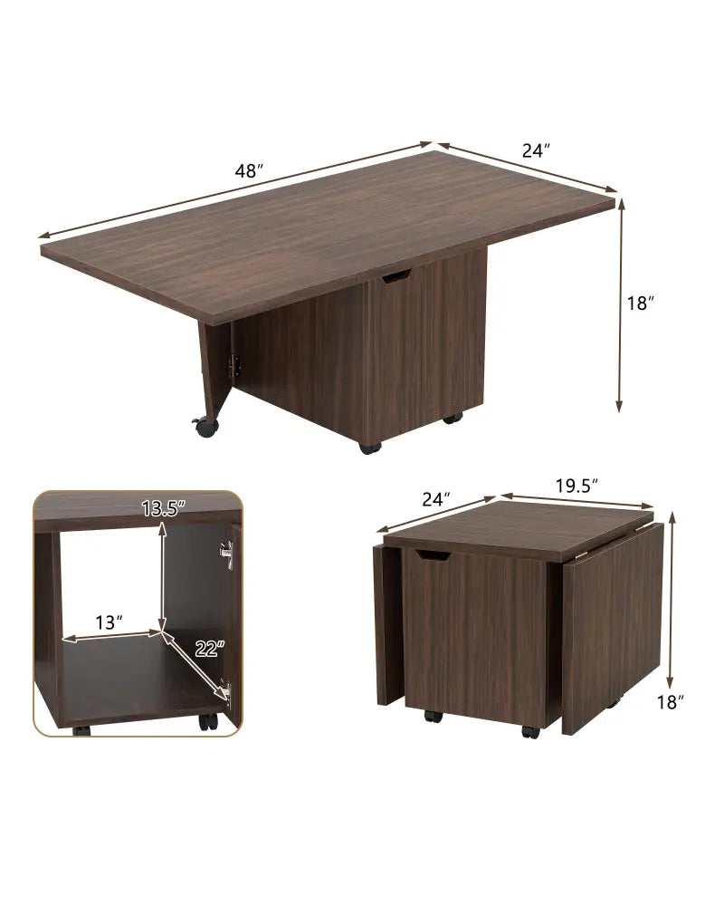 Foldable Coffee Table with Storage Cabinet Extendable Center Table-Walnut - Walnut - Coffee Tables