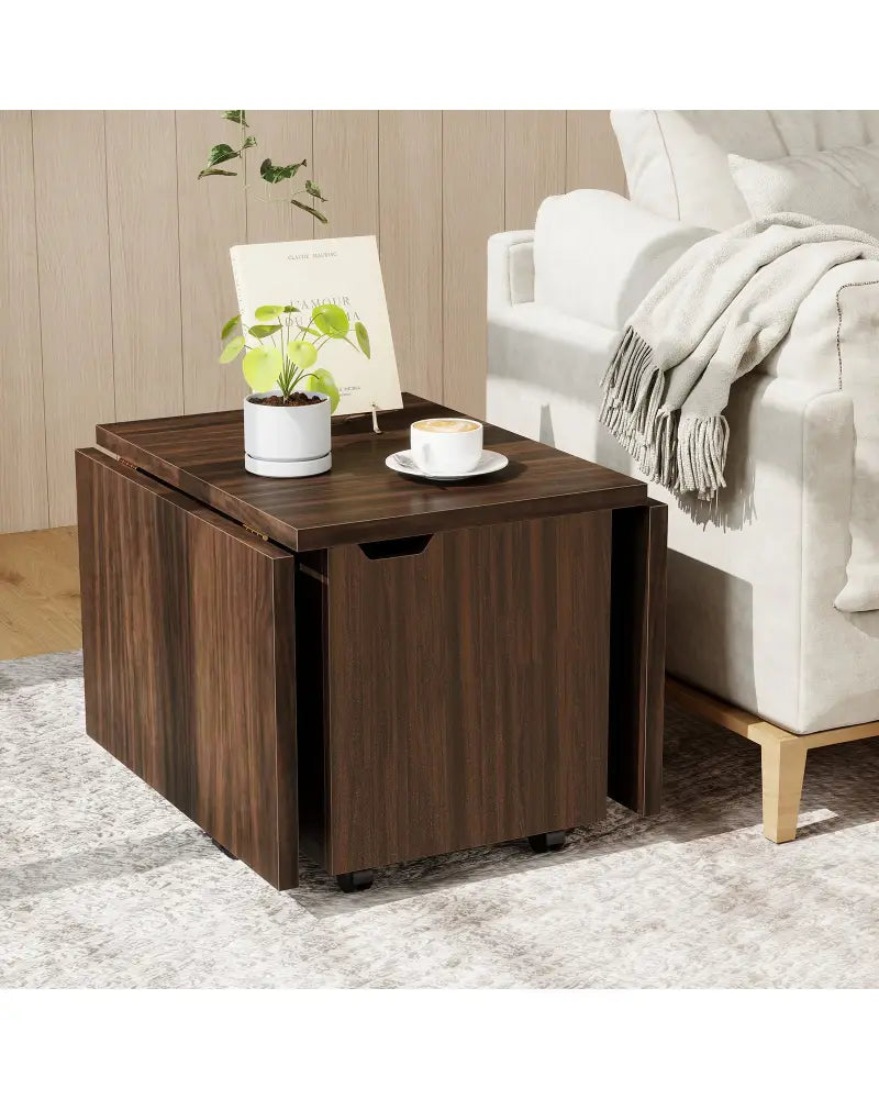 Foldable Coffee Table with Storage Cabinet Extendable Center Table-Walnut - Walnut - Coffee Tables