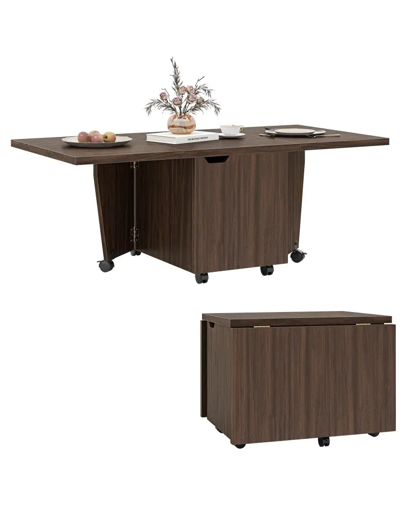 Foldable Coffee Table with Storage Cabinet Extendable Center Table-Walnut - Walnut - Coffee Tables