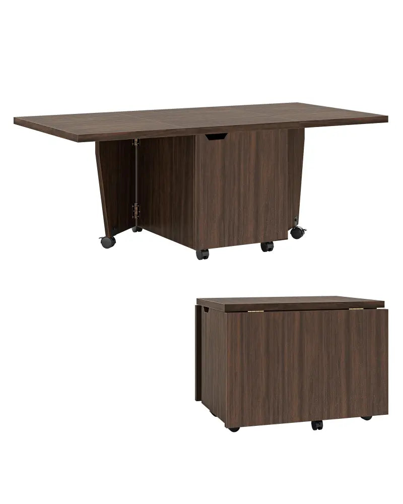 Foldable Coffee Table with Storage Cabinet Extendable Center Table-Walnut - Walnut - Coffee Tables