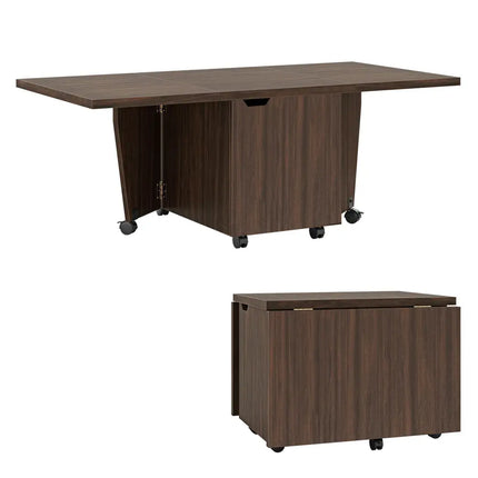 Foldable Coffee Table with Storage Cabinet Extendable Center Table-Walnut - Walnut - Coffee Tables