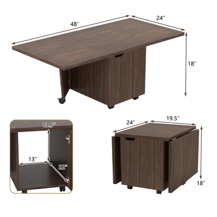 Foldable Coffee Table with Storage Cabinet Extendable Center Table-Walnut - Walnut - Coffee Tables