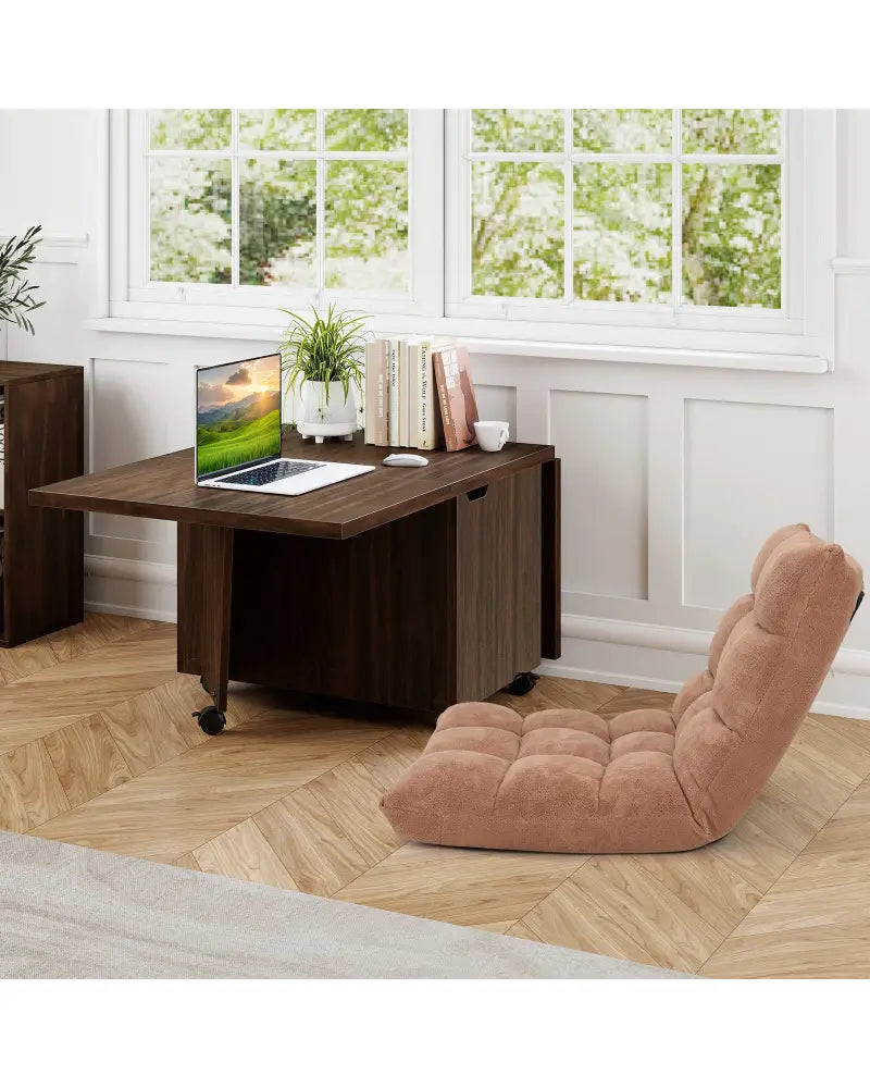 Foldable Coffee Table with Storage Cabinet Extendable Center Table-Walnut - Walnut - Coffee Tables