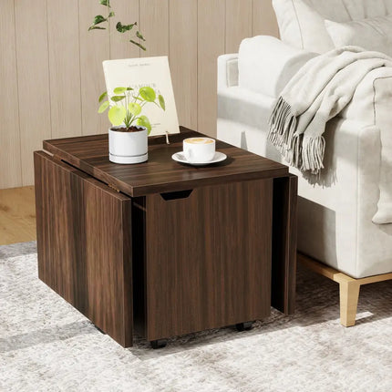 Foldable Coffee Table with Storage Cabinet Extendable Center Table-Walnut - Walnut - Coffee Tables