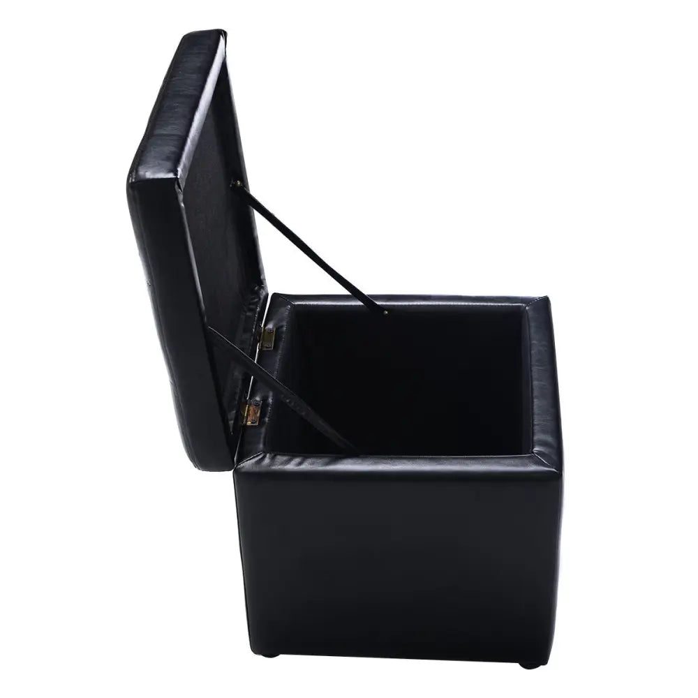 Foldable Cube Ottoman Pouffe Storage Seat-Black - Black - Ottomans