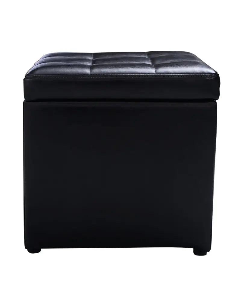 Foldable Cube Ottoman Pouffe Storage Seat-Black - Black - Ottomans