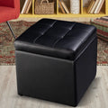 Foldable Cube Ottoman Pouffe Storage Seat-Black - Black - Ottomans