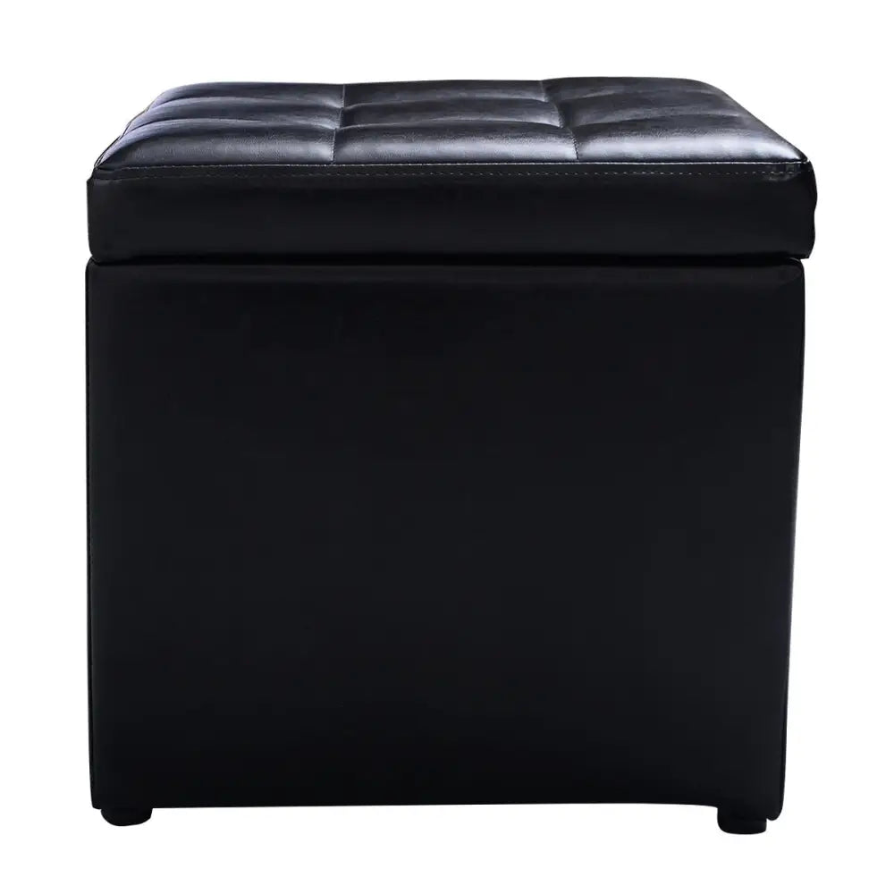 Foldable Cube Ottoman Pouffe Storage Seat-Black - Black - Ottomans