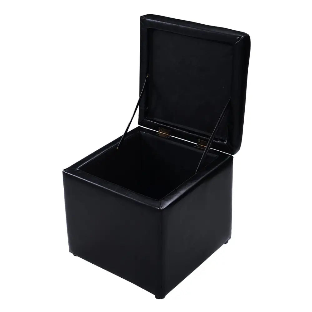 Foldable Cube Ottoman Pouffe Storage Seat-Black - Black - Ottomans