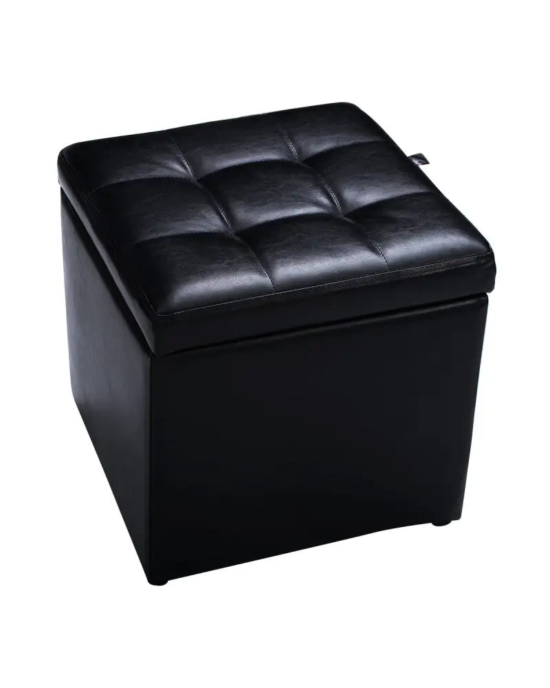 Foldable Cube Ottoman Pouffe Storage Seat-Black - Black - Ottomans