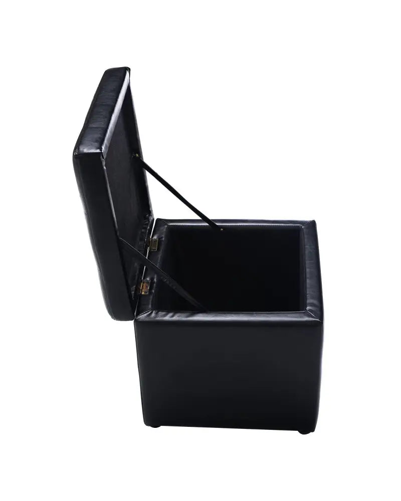 Foldable Cube Ottoman Pouffe Storage Seat-Black - Black - Ottomans