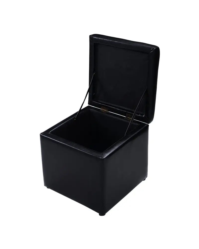 Foldable Cube Ottoman Pouffe Storage Seat-Black - Black - Ottomans