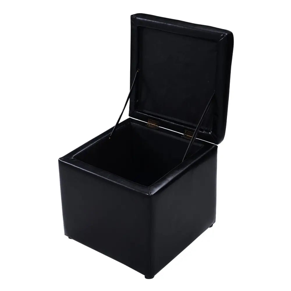 Foldable Cube Ottoman Pouffe Storage Seat-Black - Black - Ottomans
