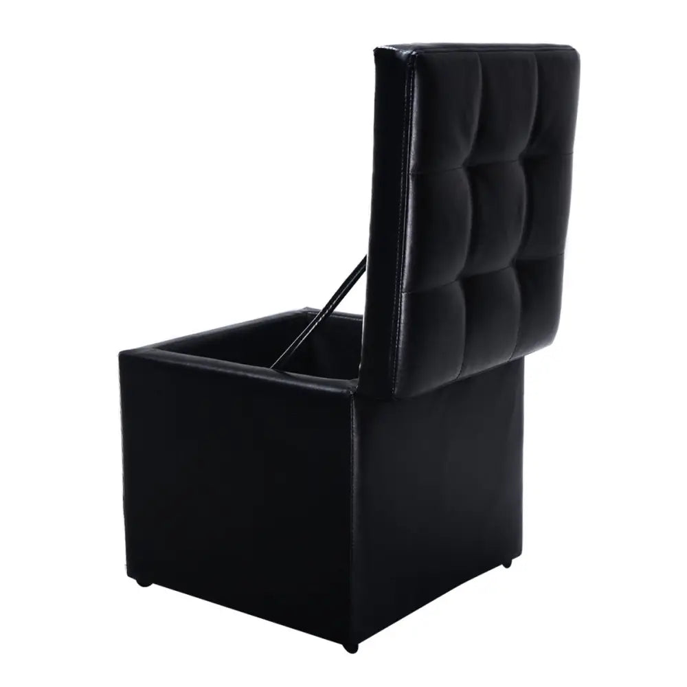 Foldable Cube Ottoman Pouffe Storage Seat-Black - Black - Ottomans