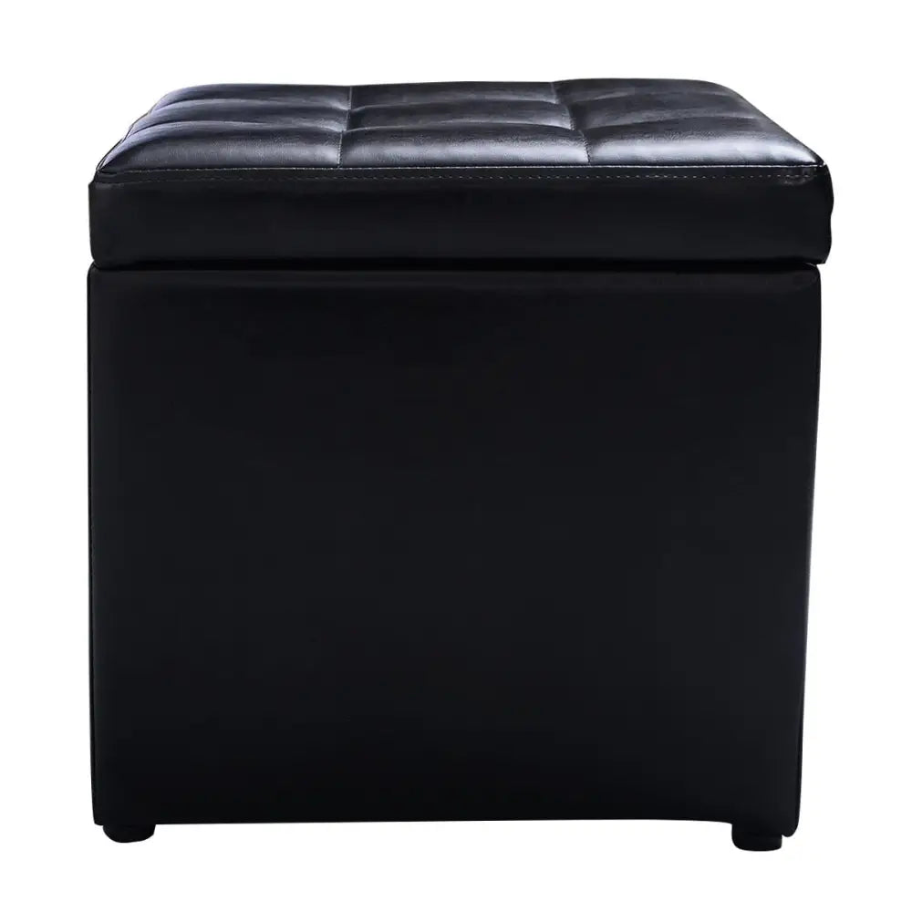Foldable Cube Ottoman Pouffe Storage Seat-Black - Black - Ottomans