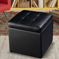 Foldable Cube Ottoman Pouffe Storage Seat-Black - Black - Ottomans
