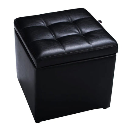 Foldable Cube Ottoman Pouffe Storage Seat-Black - Black - Ottomans