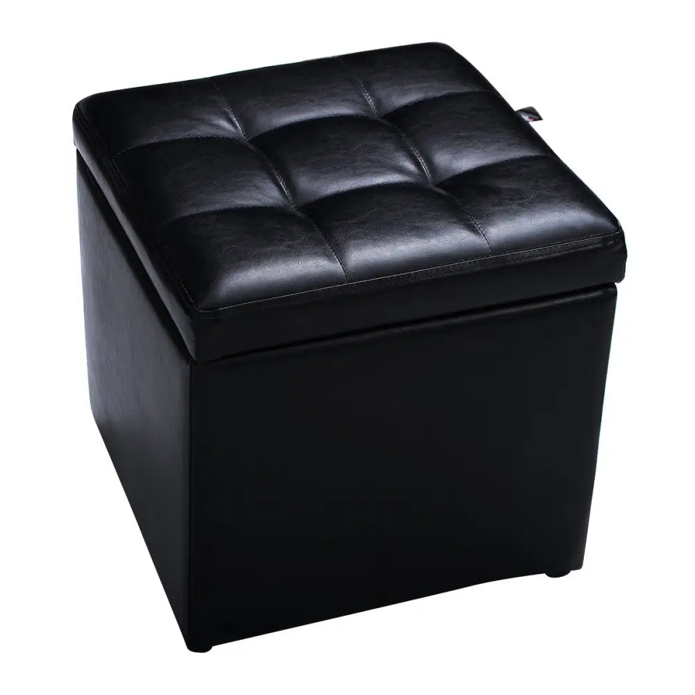 Foldable Cube Ottoman Pouffe Storage Seat-Black - Black - Ottomans
