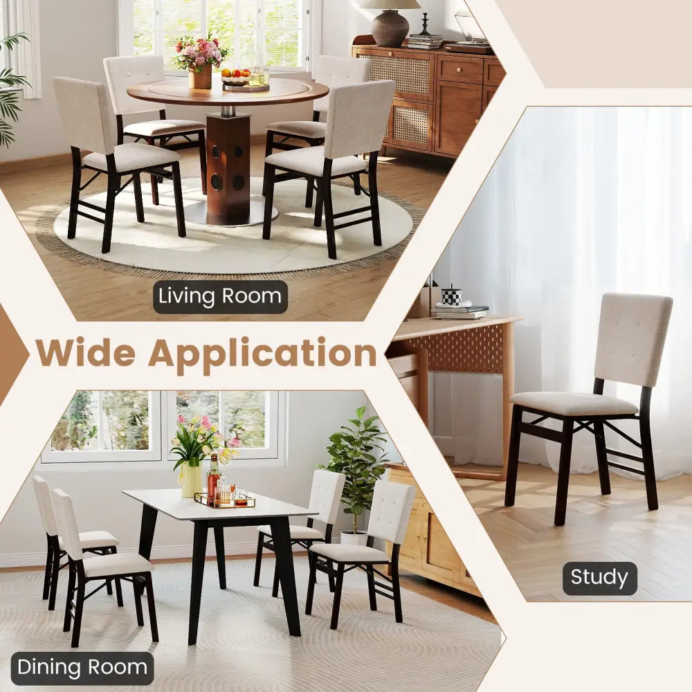 Foldable Dining Chair Set of 2 Armless Kitchen Chair with Padded Seat and Tilt Backrest-Beige - Beige - Dining Chairs