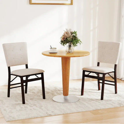 Foldable Dining Chair Set of 2 Armless Kitchen Chair with Padded Seat and Tilt Backrest-Beige - Beige - Dining Chairs