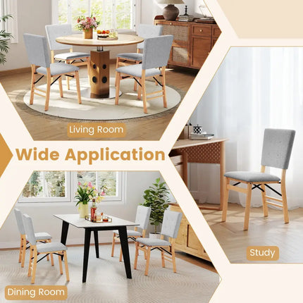 Foldable Dining Chair Set of 2 Armless Kitchen Chair with Padded Seat and Tilt Backrest-Gray - Gray - Dining Chairs