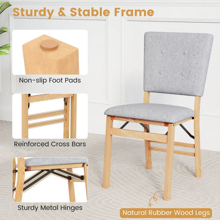 Foldable Dining Chair Set of 2 Armless Kitchen Chair with Padded Seat and Tilt Backrest-Gray - Gray - Dining Chairs