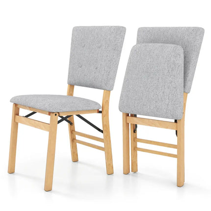 Foldable Dining Chair Set of 2 Armless Kitchen Chair with Padded Seat and Tilt Backrest-Gray - Gray - Dining Chairs