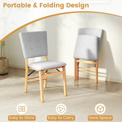 Foldable Dining Chair Set of 2 Armless Kitchen Chair with Padded Seat and Tilt Backrest-Gray - Gray - Dining Chairs