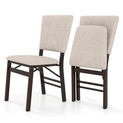 Foldable Dining Chair Set of 2 Armless Kitchen Chair with Padded Seat and Tilt Backrest-Beige - Beige - Dining Chairs