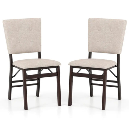 Foldable Dining Chair Set of 2 Armless Kitchen Chair with Padded Seat and Tilt Backrest-Beige - Beige - Dining Chairs